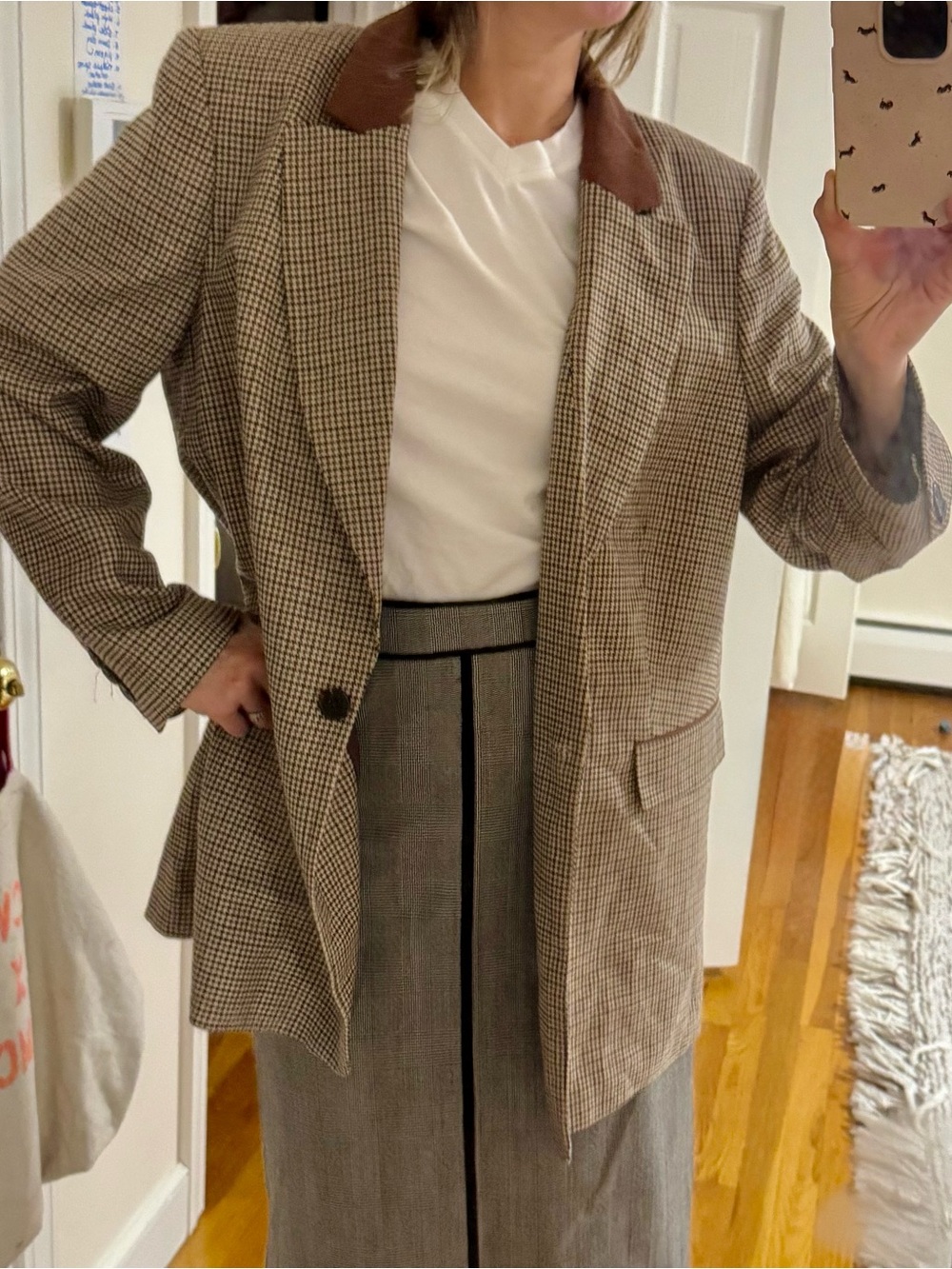 Talbots Brown Houndstooth Blazer with Brown Velvet Collar